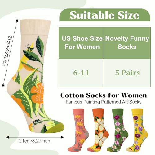 Chalier 5 Pairs Womens Fun Famous Painting Patterned Art Socks Cotton, Printed Cool Novelty Funny Socks for Women, M-oil Painting Multicolor 13 (5 Pairs) - Thumbnail 5