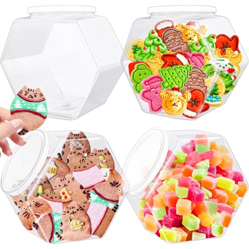 Blvochnnt 3 Pack Hexagon Plastic Candy Jars,72oz Clear Cookie Jar with Lid for Dry Food,Snacks,Candies,Cookies,Dog Treats,Laundry Pods,Coffee Pods,Craft Supplies
