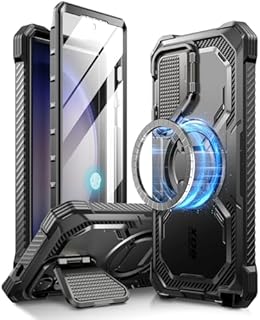 i-Blason [Armorbox] Etui do Samsung Galaxy S24 Ultra 5G (2024), Zintegrowany ochraniacz ekranu, ze składanym uchwytem i klipsem na pasek Pełna ochrona przed wstrząsami (czarny)