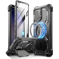 i-Blason Armorbox for Samsung Galaxy S24 Ultra Case MagSafe with Camera Cover Stand [Support Wireless Charger] 360 Full-Body Case with Screen Protector & Kickstand Phone Case for S24 Ultra, Black