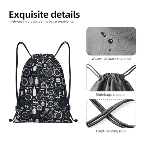Drawstring Backpack - Bicycle Navy Blue Print Sports Gym Sackpack String Bag For Women Men, Lightweight Draw String Back Bag For Workout Travel3