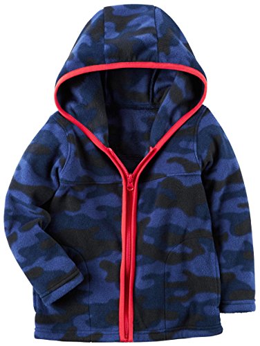 Carters Boys Full-Zip Hooded Fleece Jacket; Navy Camo W/Red Trim