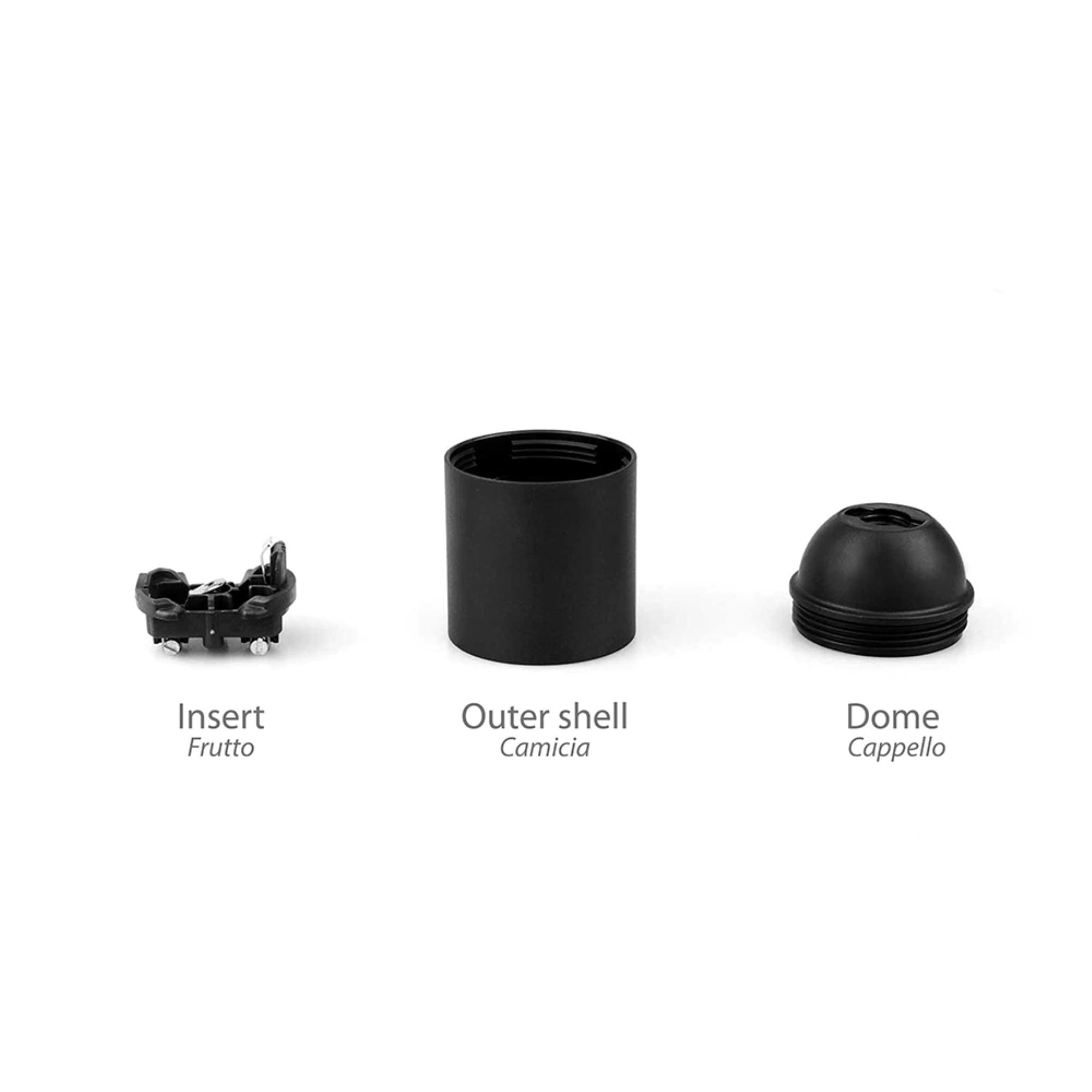 HALOTEC | Pack di 4 Portalampada E27 | Nero | Supporto Attacco E27 Liscio | Montaggio M10x1 | Base per Lampadina a Vista e Filetto Grosso | Fabbricato in Italia