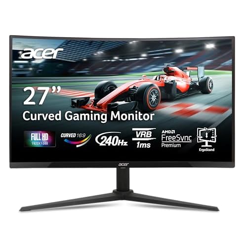 Acer Nitro 27″ 1500R Curved Full HD PC Gaming Monitor | AMD FreeSync Premium | 240Hz | 1ms VRB | Speakers | HDR10 | ErgoStand | VESA Mounting Compliant | 1 x DP 1.4 & 2 x HDMI 2.0 | XZ270 X2bmiiphx