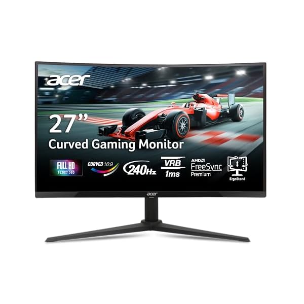 Acer Nitro 27″ 1500R Curved Full HD PC Gaming Monitor | AMD FreeSync Premium | 240Hz | 1ms VRB | Speakers | HDR10 | ErgoStand | VESA Mounting Compliant | 1 x DP 1.4 & 2 x HDMI 2.0 | XZ270 X2bmiiphx