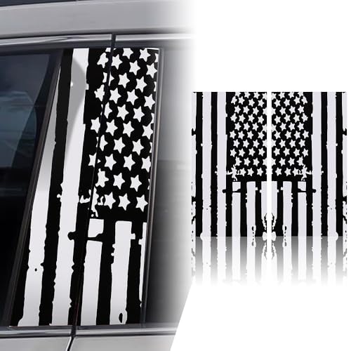 Image of JSCARLIFE American Flag Car B-Pillar Sticker, HD Printed PVC Waterproof Car Decals, Car Stickers Vinyl Self-Adhesive Side Strip Decal Cool Stickers (Black)