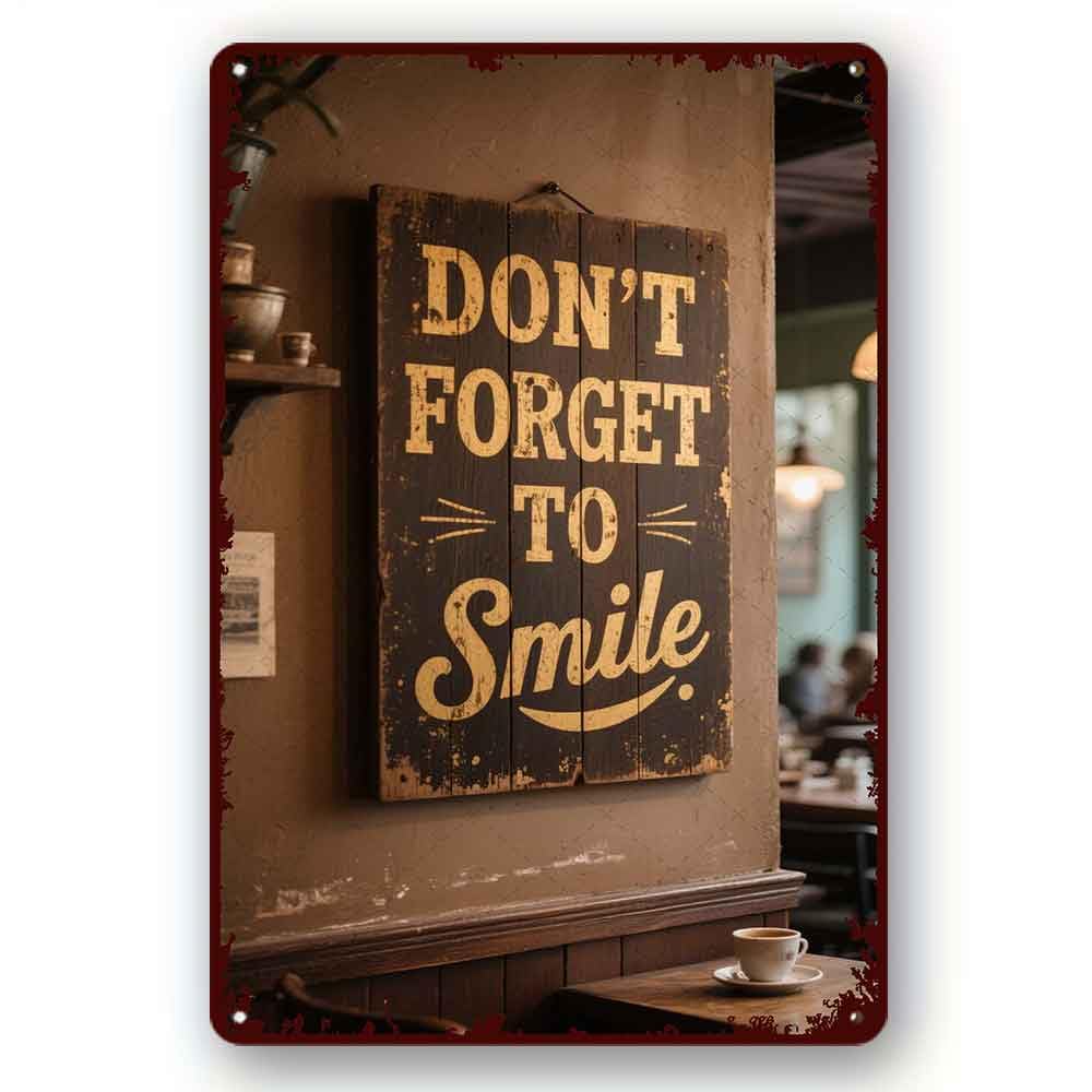 peiyeety Tin Sign Dont Forget to Smile Sign Positive Motivational Metal Signs Rustic Tin Signs Farmhouse Home Office Decor Plaque 8x12 Inch