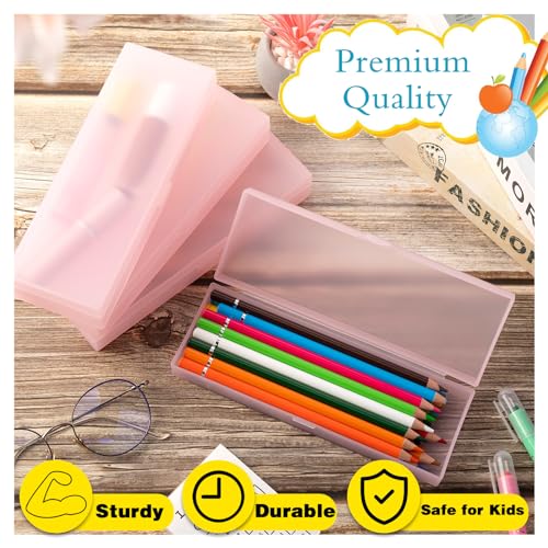 Image of Fainne 24 Plastic Pencil Case Bulk Hard Pencil Boxes with Snap Lid Crayon Maker Pen Organizer Stackable Craft Storage Boxes for School Supplies(Single Layer,Pink,7.68 x 2.6 x 1.18 Inch)