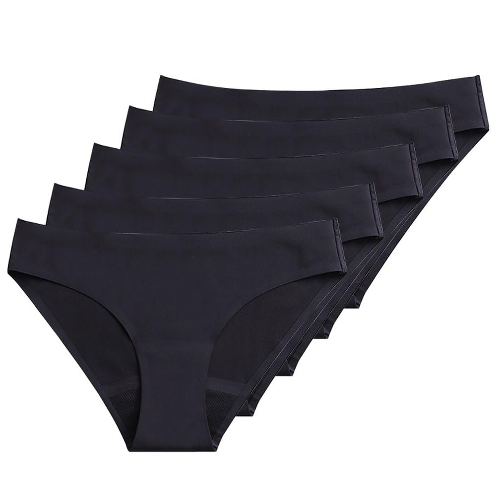 Ropa Interior para El Período para Mujeres Bragas Menstruales Sin Costuras Invisibles para Flujo Pequeño Bragas para El Período Que No Se Ven para adolescentes Y Niñas Paquete de 5 Negro Xl