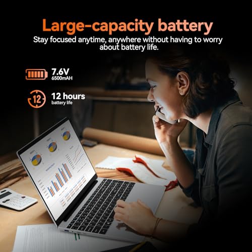 Image of 15.6 inch Laptop, 12th Quad Core N100(Up to 3.4GHz),12GB LPDDR4 RAM 512GB SSD, 2K FHD IPS Laptops, 2.4G /5G WiFi, Webcam,Full-Featured Type-C,Extra Large Touchpad,Large Capacity Battery