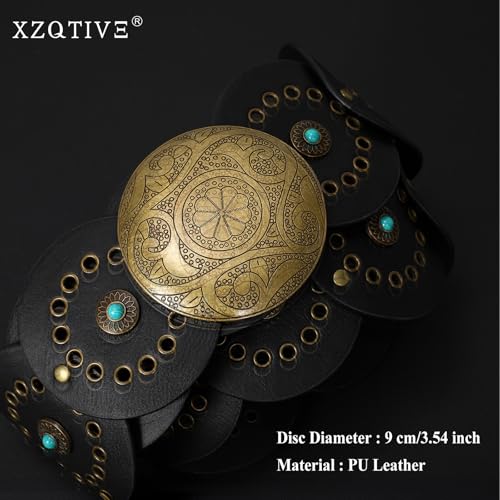Image of XZQTIVE Western PU Leather Belts for Woman Concho Cowgirl Cowboy Disc Belt for Ladies Wide Boho Country Waist Belts for Dress