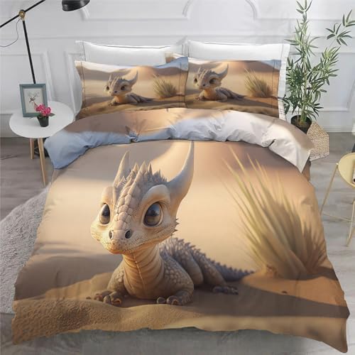 Parure de lit dinosaure 3 pièces avec housse de couette 240 x 260 microfibre et taies d'oreiller