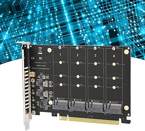 Seacanl PCIe Adapter, 4 Port Adapter Card M.2 (M-Key) SSD to PCIEx16 Expansion Card, NVME Adapter Hard Drive Converter Reader Desktop PC Installation Support 2230 2242 2260 2280(ph44)