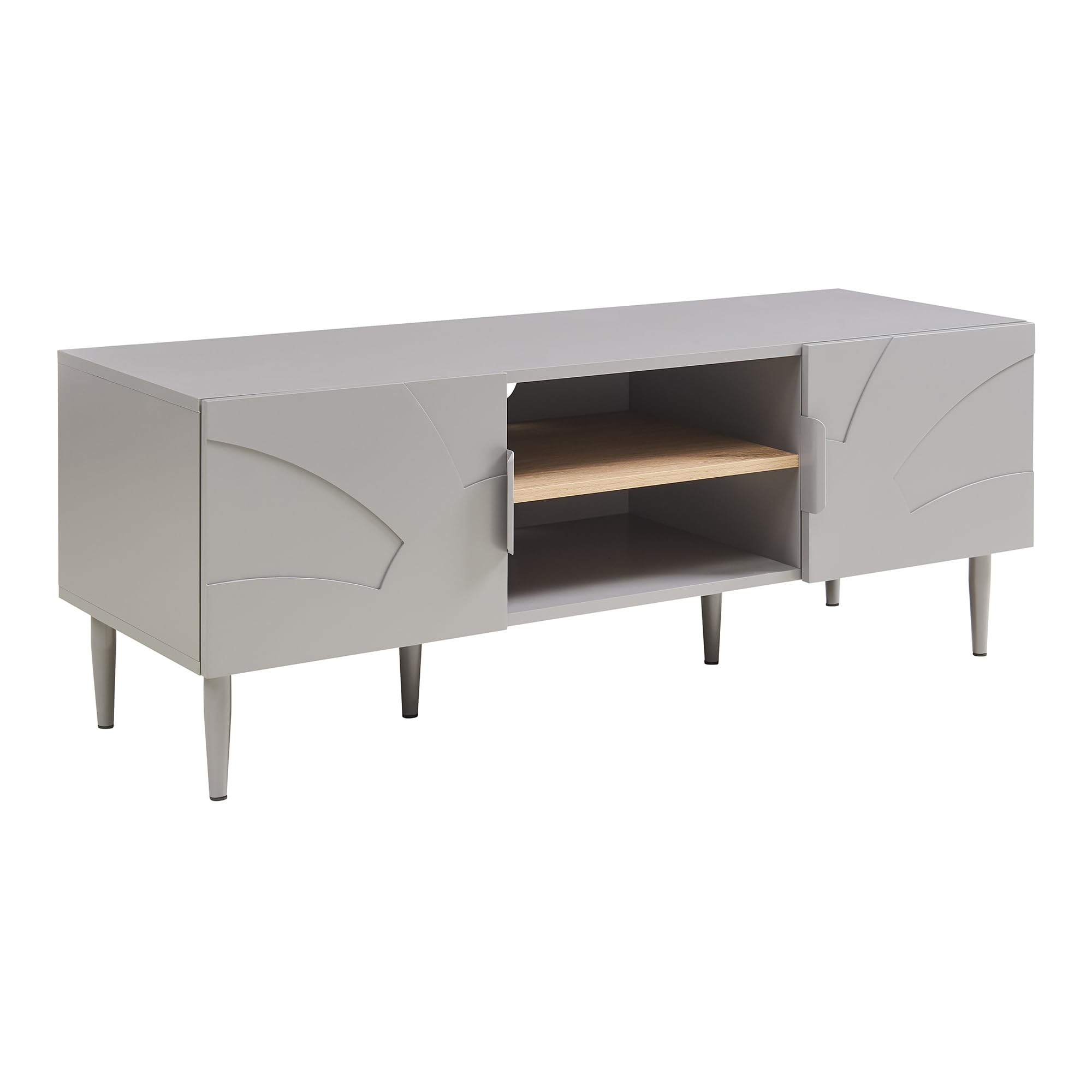 [en.casa] Mueble de TV Starvili con 2 Compartimentos Abiertos y 2 Cerrados Mesa de TV Mueble de Salón con Tablero Rectangular y Pasacables Aglomerado MDF 120 x 40 x 45 cm - Gris