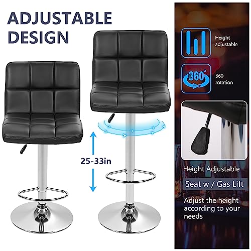 Image of BestOffice Bar Stools Set of 2, Adjustable PU Leather Swivel Barstools, Modern Counter Stools with Back and Footrest, Counter Height Barstools for Bar, Kitchen and Dining Room