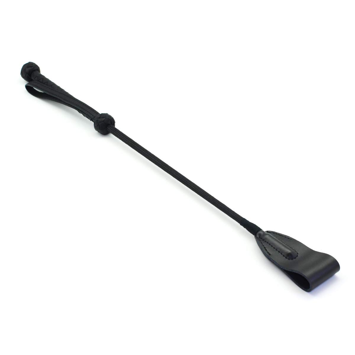 SMspade Riding Crop Black Leather Braided Handle Whip Slapper Jump Bat
