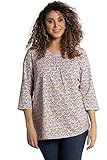 paisley shirt Baumwolle mit Elasthananteil Ulla Popken Damen große Größen Übergrößen Plus Size Shirt, Paisley-Blüten, A-Linie, V-Ausschnitt, 3/4-Arm schneeweiß 46+ 797146200-46+