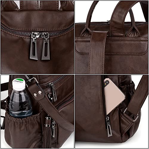 Image of UTO Women Backpack Purse Leather Vegan Ladies Fashion Designer Rucksack Convertible Travel Shoulder Bag with Tassel