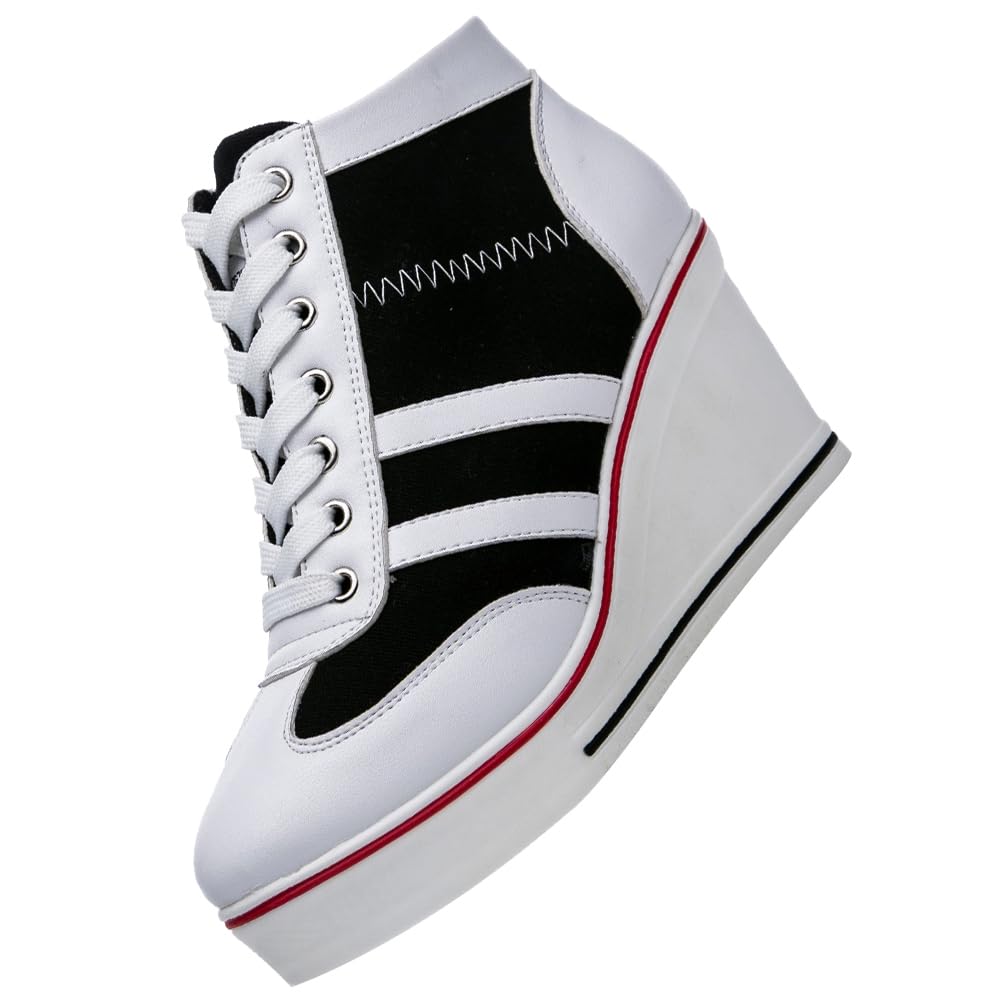 rismart Donna Tela Scarpe da Ginnastica con Zeppa Plateau Scarpe Alte Casual