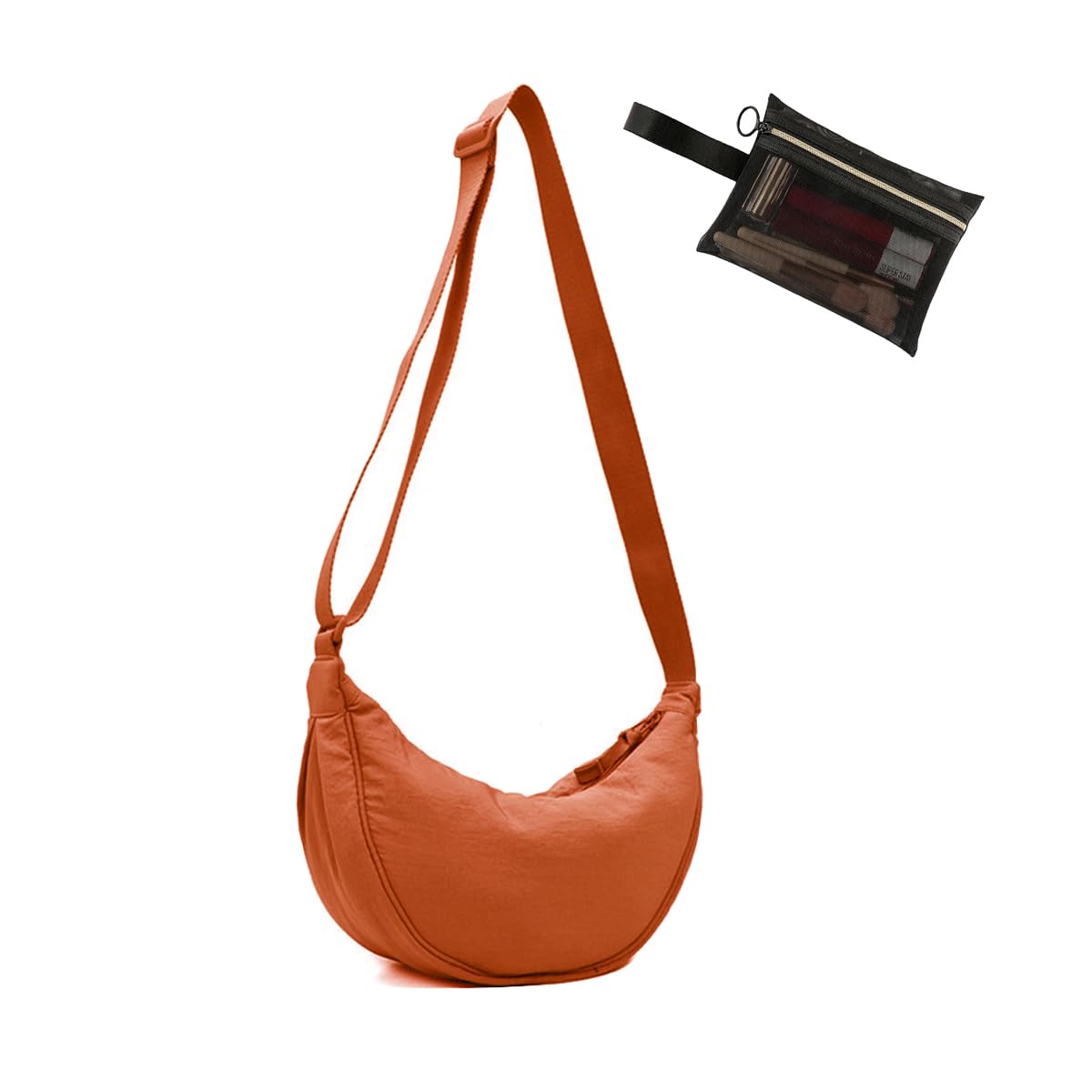 Crossbody Bag Hobo Crescent Bag with Mesh Storage, Women Men Shoulder Purse Dumpling Bag Adjustable Strap