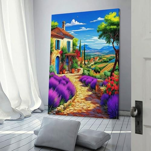 Affiche pour salon et chambre : Peinture sur toile d'un paysage de montagne poétique