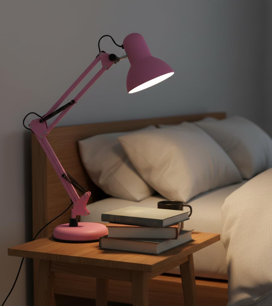 BEL AIR HOME - Lampada da scrivania a LED - Braccio snodato - Design vintage retro - 1xE27 - Lampada per scrivania, lampada da tavolo bimbo - Rosa opaco, Metallo (lampadina non inclusa)