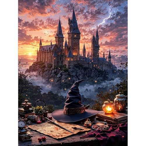 Image of Castle Stamped Cross Stitch Kits for Adults - Embroidery Kits for Beginners Adults,11 CT Patterns Dimensions Counted Cross Stitch Kits for Adults Arts Craft 12x16 inch