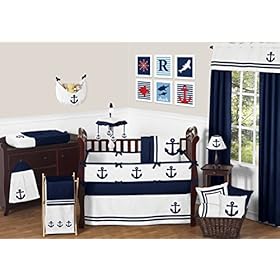 Sweet Jojo Designs Anchors Away 4 Piece Nautical Navy and White Boys Twin Bedding Set 51d8ozSj3JL