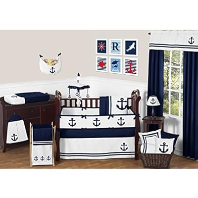 Sweet Jojo Designs Anchors Away 4 Piece Nautical Navy and White Boys Twin Bedding Set 51d8ozSj3JL