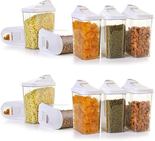 B K ENTERPRISE 6 Pcs Easy Flow Kitchen Container Set Storage Box Perfect for Cereals, Rice, Pulses, 1100 ml, Clear View