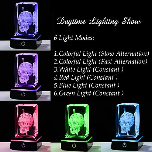 Image of Qianwei 3D Crystal Skull Decor- Halloween Skull Light Witch Figurines Occult Medieval Goth Satanic Home Desk Glass Skull Decor Witchy Gifts Horror Lilith Statue