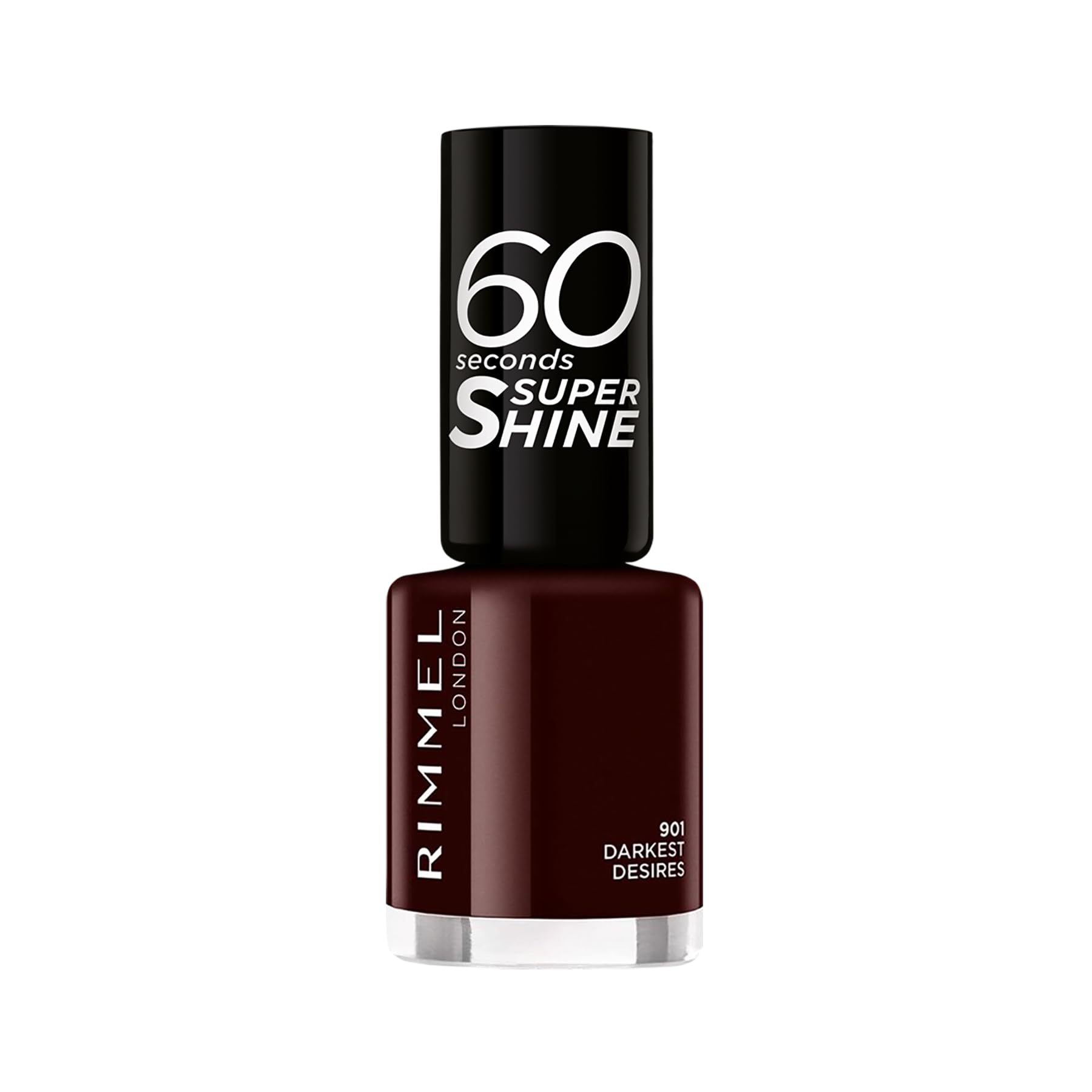 Rimmel 60 Seconds Super Shine Nail Polish, 901 Darkest Desires, Quick-Dry Nail Polish, Ultra-Shiny Finish, Easy to Apply, Vibrant Colour, Long-Wearing, Improved Formula, Vegan, 8ml