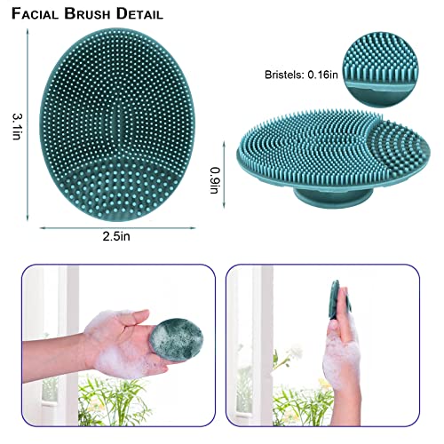 Innerneed Silicone Hair Shampoo Brush Scalp Care Massager With Silicone Body Scrubber With Silicone Facial Brush Face Exfoliating Scrubber, Suck On The Wall (Dark Green) #TOP6