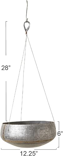 Miniatura 5 de Creative Co-Op Maceta colgante moderna de metal galvanizado con diseño de línea, plata y oro