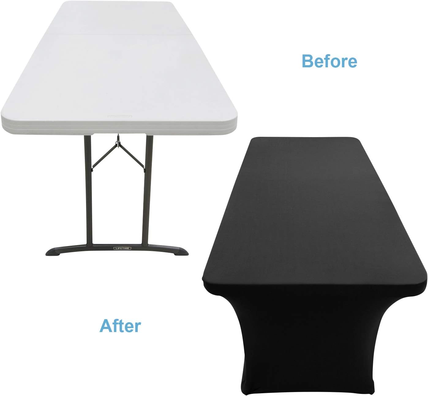 Houseables Black Table Cloths, Rectangular, Fitted Skirt, 6 FT, Tablecloth Cover, Polyester/Spandex, Elastic, Stretchable Linen, Stain & Wrinkle Proof, for Folding Tables, Wedding, DJ, Events