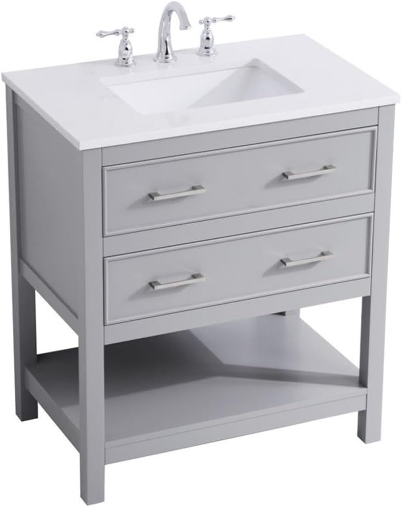 Elegant Decor Sinclaire 30" Single Quartz Top Bathroom Vanity in Gray