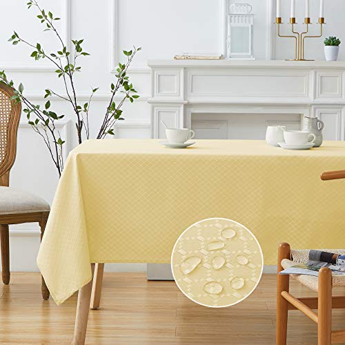 Melodieux Jacquard Tablecloth Diamond Dot Check Pattern Table Cover Waterproof Wrinkle Free For Kitchen Dining Room Party Tabletop Decoration, Rectangle/Oblong, 52" X 70", Gold #TOP18