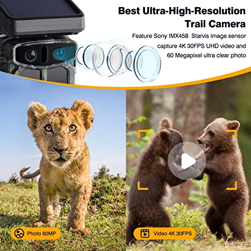 Solar Powered Trail Camera Wifi 4K 30Fps 60Mp Dual Lens Wildlife Camera With Night Vision Motion Activated Hunting Game Camera For Wildlife Monitoring #TOP2