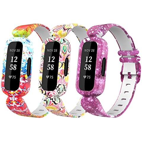 ESeekGo Compatible with Fitbit Ace 3 Bands for Kids 6+, 3 Pack Cute Colorful Silicone Rubber Adjustable Replacement Sport Bands Accessories for Girls Boys, Starry+Paisley+Paiting Cover