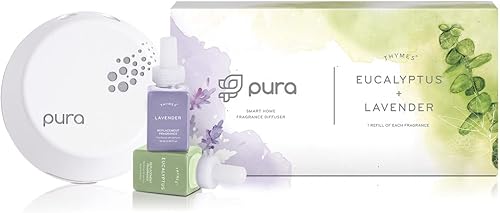 Thymes Pura Smart Home - Kit de difusor enchufable Recambios de eucalipto y lavanda Recambios de difusor de aromaterapia de larga duración con