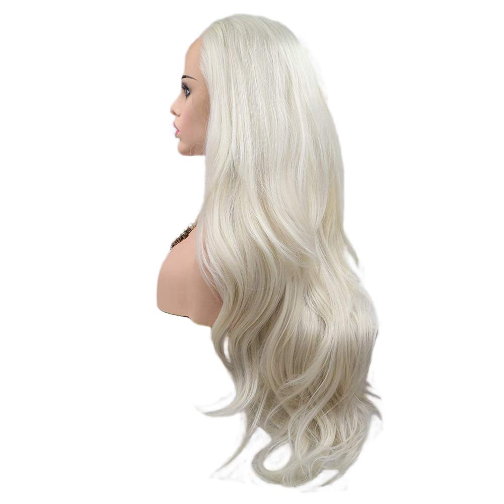 Blonde Lace Front Wigs for Women Natural Hairline Long Wavy Synthetic Blonde Lace Wig with Middle Part Glueless Heat Resistant Fiber Hair for Halloween Costume Makeup 24inches - Image 4