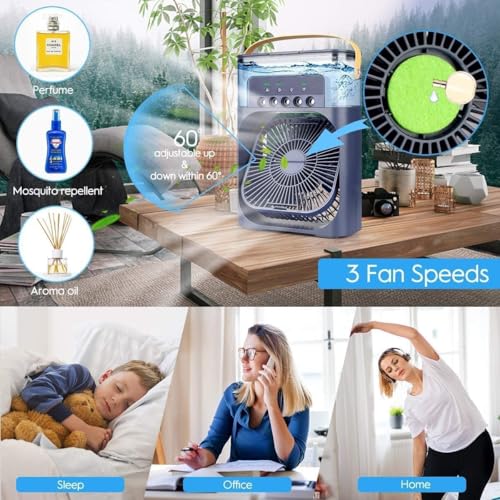 Image of Drumstone 𝟏𝟒-𝐘𝐞𝐚𝐫 𝐖𝐚𝐫𝐫𝐚𝐧𝐭𝐲 -Mini Room Cooler - 5-in-1 Portable Air Cooler with Humidifier, 7-Color LED & Ice Chamber | 3 Fan Speeds, 5 Mist Modes, 600ml Tank | Ideal for Home & Office