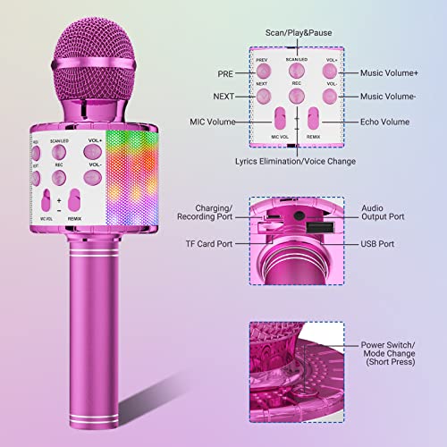 Ankuka Karaoke Microphone, 4 In 1 Handheld Bluetooth Karaoke Microphone Machine With Led Lights, Home Ktv Player For Party/Kids Singing (Purple) #TOP5