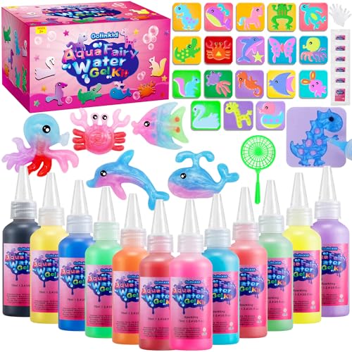 Golinkid Magic Water Elf Toy Kit 12 Bottles 18 Molds 70ML Aqua Fairy Water Gel Kit for Kids with Sparkling Magic Gel Crate Your Own Magic Water Elf Aqua Fairy Water Pets Craft Kits for Kids