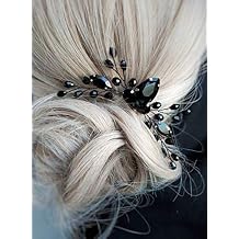 Women Rhinestone Onyx Black Teardrop Small Hair Comb Bridal Wedding Hair Accessory Crystal Gift for Her Party Headpiece