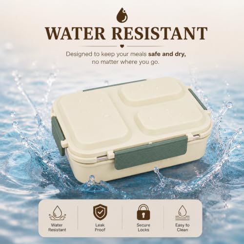 Image of Stainless Steel Lunch Box for Kids, 304 Grade Steel 3 Compartment Leakproof Tiffin Box for Boys & Girls, School Lunch Box, Travel Food Container & Snack Box, Green