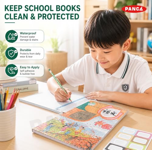 Image of PANCA 30 Pcs(3 Different Sizes -10 Each) Self Adhesive Book Cover Transparent Protective Sticker for School Notebooks Waterproof Book Covers Roll Plastic Sheets (Set of 60)