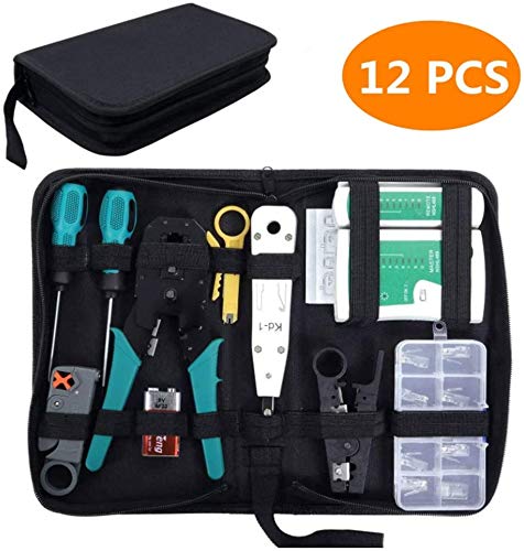Comprobador de Cable de Red RJ45 Network Tool Kits Red Profesional Mantenimiento de la Computadora LAN Cable Tester 12 en 1 Herramientas de Reparación
