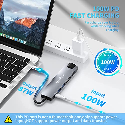 Image of Verilux USB C Hub with Ethernet RJ45 7 in 1 USB Type C Hub with 4K HDMI Converter, SD /TF Card Reader PD 87W Charging Port, Multi USB Port for Laptop with USB Hub 3.0 + 2.0 for MacBook Air Pro M1