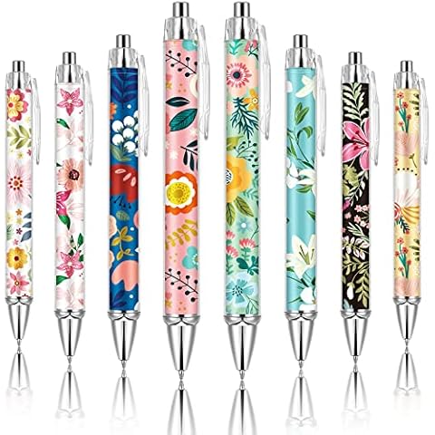 Ireer 8 Pcs Ballpoint Pens for Women 1.00 mm Cute Writing Pens Black Ink Fancy Pens Fine Point Smooth Writing Pens for Journaling, Aesthetic Office Supplies(Flower) Cover